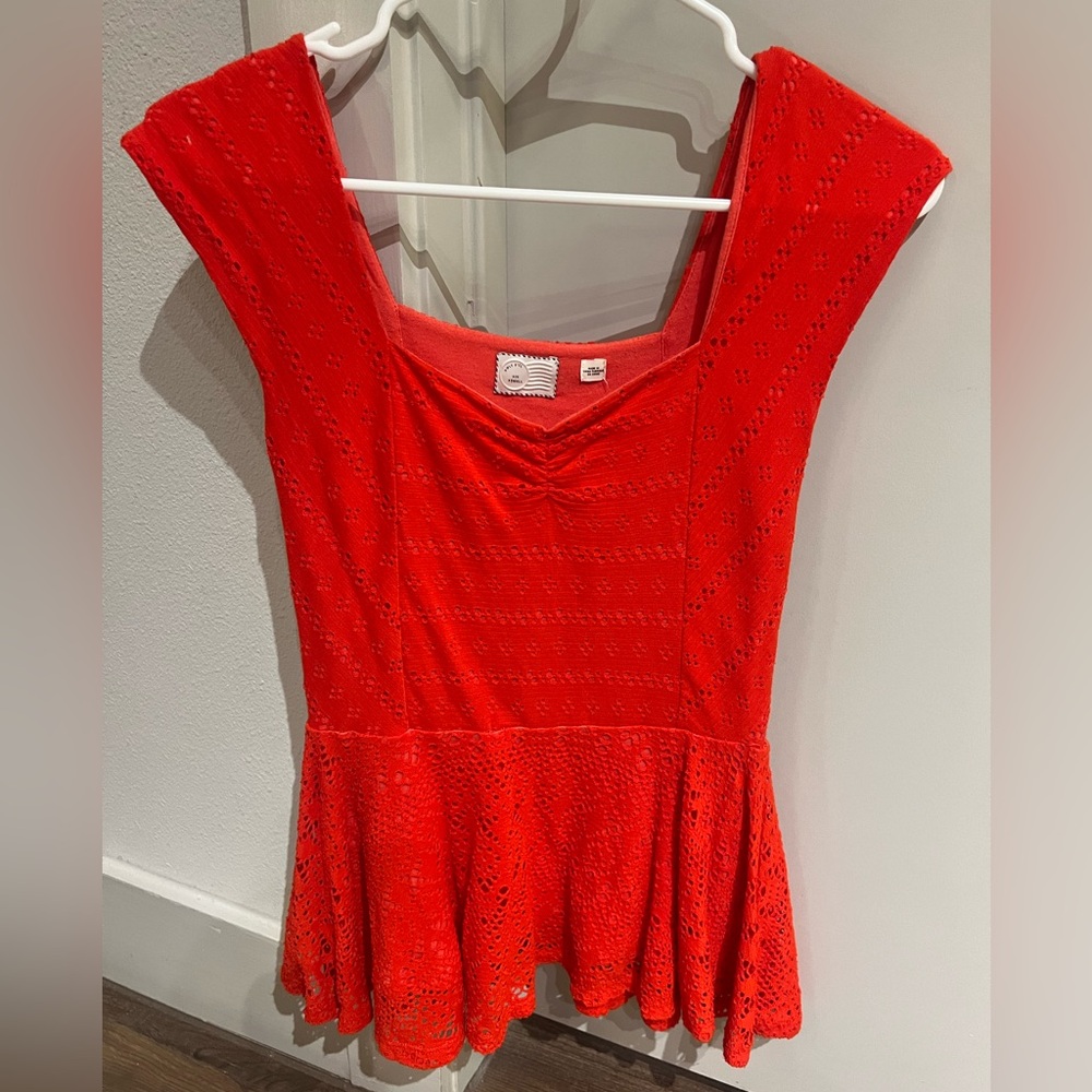 Red/Orange Peplum Sleeve Top
